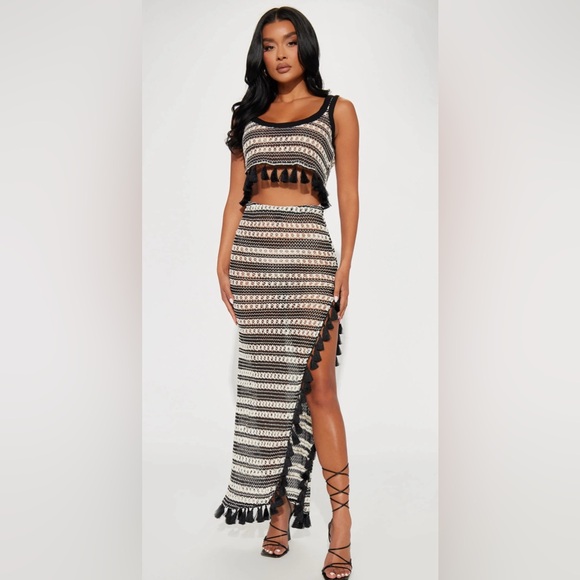 Thalia Striped Crochet Skirt Set- Black/combo - Picture 1 of 1